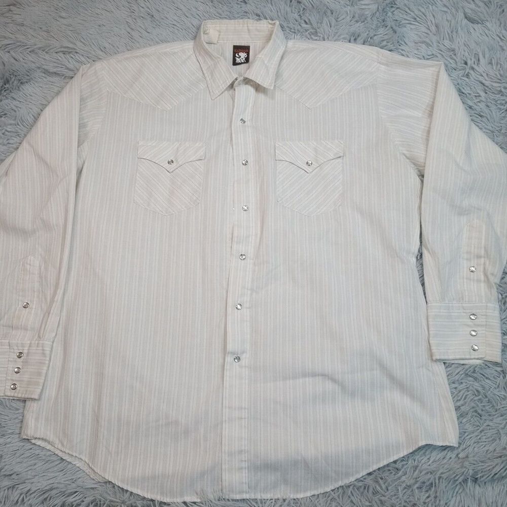 Vintage Karman Shirt Mens 17.5 Western Pearl Snap Rodeo Rancher Chore Pockets 35